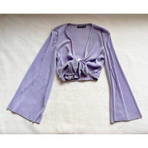Nasty Gal Plisse Tie Front Cropped Blouse in Lilac | Size: 4